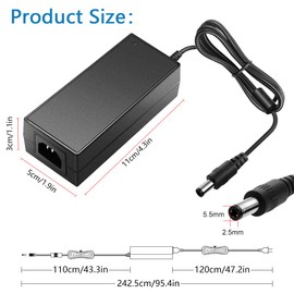 SHNITPWR 24V 3A DC Power Supply Adapter AC 100V~240V to DC 24 Volt 3 Amp 72W Converter Transformer 5.5x2.5mm Plug for 5050 3528 LED Strip Light 3D Printer LED Driver CCTV Security System LCD Monitor