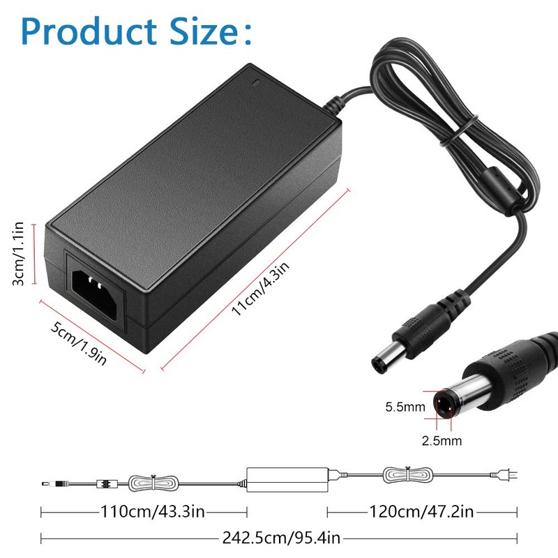 SHNITPWR 24V 3A DC Power Supply Adapter AC 100V~240V to