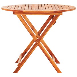 QZZCED Folding Patio Table,Wooden Outdoor Dining Table,Outdoor Furniture,Weather Resistant,with an Umbrella Hole,for Indoor and Outdoor Backyard Lawn Balcony Pool,Ø35.4"x29.5" Solid Eucalyptus Wood