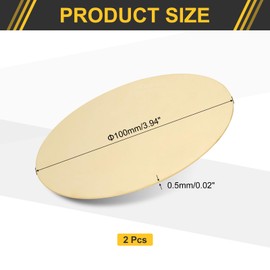 sourcing map 2Pcs Brass Round Plate, 0.02"(0.5mm) Thick 4"(100mm) Dia H62 Brass Round Disc Blank Round Metal Sheet Copper Circle Disc for Metal Stamping DIY Crafts