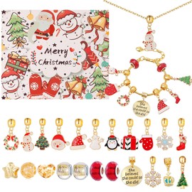 Christmas Advent Calendar Bracelets Set, 2024 Christmas Countdown Calendar DIY Bracelets Necklace Jewelry Pendant Making Kit, Christmas Jewelry for Girls Kids Women Gift