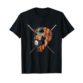 Vintage American Flag Skull Billiards Pool Player Women Men T-Shirt