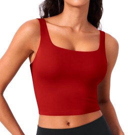 PINSPARK Women's Sports Bra Without Underwire Removable Padded Sports Bustier Breathable U-Back Yoga Bra Crop Tops Running Jogging Fitness Sports Bra Top, red, M