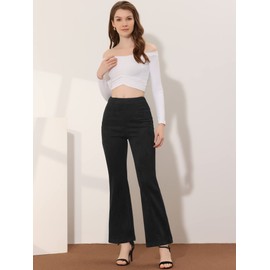 Allegra K Women's Faux Suede Pants Business Casual Wide Legs Bell Bottom Flared Trousers X-Large Black