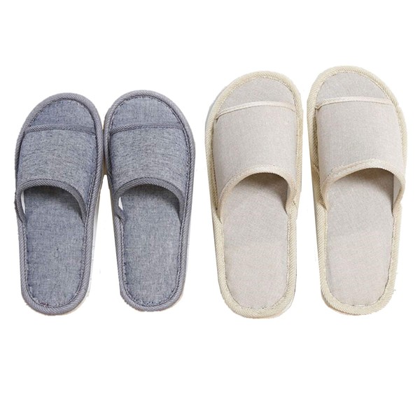 6 Pair of Open Toe Breathable Slippers,Solid Color Casual Slippers,Spa Slippers for Guests, Hotel, Travel, Unisex Universal Size Washable (3 beige medium size+3 gray large size)