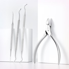Stainless Steel Pedicure Kit with Ingrown Nail Lifters, Precision File & Clipper, Multi-Use Cuticle Nippers and Trimmer for Home Foot Grooming and Correction