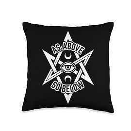 Ritual Moon As Above So Below Unicursal Hexagram with Eye and Moons Throw Pillow, 16x16, Multicolor