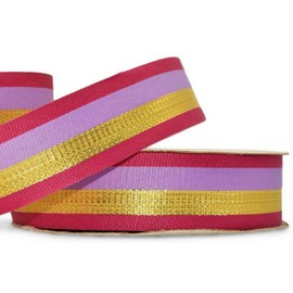 1 Pcs 1 1/2"W Striped Grosgrain Ribbon Pink Lavender Purple Metallic Gold 5 Yards, Stripe Ribbon for Gift Wrapping | #AA120RK