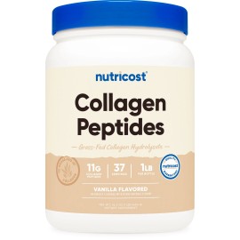 Colágeno en polvo alimentado con pasto Nutricost 1 lb (454 g) (vainilla) - péptidos de colágeno