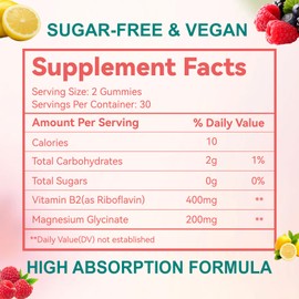 2 Pack Vitamin B2 Gummies - Riboflavin 400mg with Magnesium for Adults