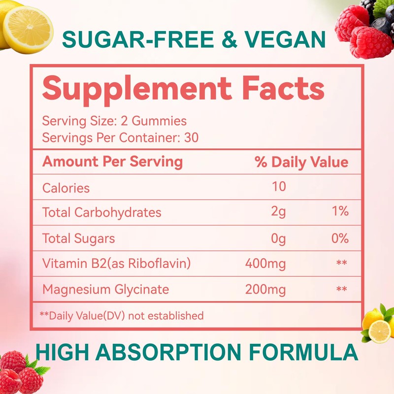 2 Pack Vitamin B2 Gummies - Riboflavin 400mg with Magnesium