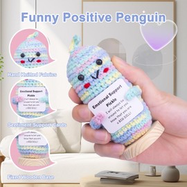 CoFuBcad Funny Emotional Support Cucumber with Positive Card, Cute Knitted Crochet Cucumber Doll Toy for Parties, Christmas Decorations, and Encouragement and Room Decoration（A3）