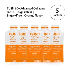Liquacel PUSH20+ Liquid Collagen Protein Shot – 20g Pack of Five – Orange Flavor
