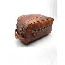 Leathers Toiletry Bag, Premium Genuine Leather Vintage Travel Shaving Kit : for Toiletries, Cosmetics & More : Spacious Interior & Waterproof Lining : Compact, (Tan lizard print)