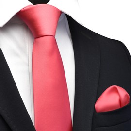 GUSLESON Coral Tie Set for Men Formal Business Silk Blend Necktie and Pocket Square Set for Wedding (6110-35)
