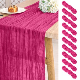 EVSGSONL 10 Pack Cheesecloth Table Runner Hot Pink,10 ft Gauze Table Runner Long Semi-Sheer Rustic Boho Table Runners for Wedding,Bridal Shower,Party,Banquet Decoration(21.5 x 120 Inch)