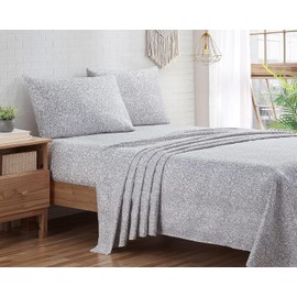 Indigo Ink - Twin Size Sheet Set, 3-Piece Boho Floral Damask Patterned Bedding, Soft & Wrinkle Resistant (Tufted Medallion Collection, Grey)