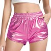 MAKARTHY Women's Metallic Shorts Elastic Waist Shiny Sparkly Rave Pants, Pink, XX-Large