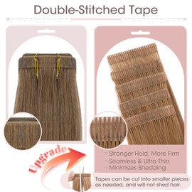 Silk-co Double Stitched Tape Extensions Real Hair Pack of 20, Tape-In Extensions Real Hair 40 g, Invisible Real Hair Extensions Tape, Hair Extensions Real Hair #06 Light Brown, 35 cm