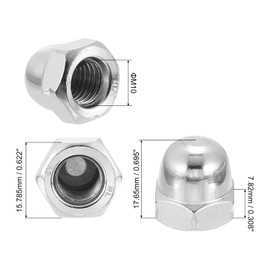sourcing map M10x1.5 Acorn Cap Nuts, 10Pcs 304 Stainless Steel Dome Cap Head Acorn Nut Hardware Nuts for Bolt Cover, Silvery