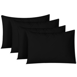 My home store Pillow Cases 4 Pack - T200 100% Egyptian Cotton Envelop Closure Pillowcases - Hotel Quality Wrinkle Free Soft & Breathable Pillows Cover (Black)