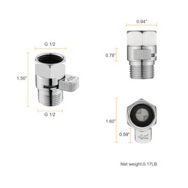 Chrome Water Flow Control Valve, G1/2" Shower Head Flow Control Valve, Brass Shut Off Valve for Handheld Shower, Water Pressure Regulator Replacement for Shower System