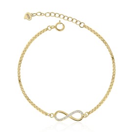 Meissa Infinity Sign Bracelets for Women 925 Sterling Silver Endless Love Chain Birthday Mothers Day Jewellery Gifts for Her Girlfriend, Gold