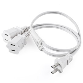 VSEER NEMA 1-15P to Dual 1-15R Y Splitter Cord, 2 Prong Extension Cord US AC Male and 2 x Female Power Cable SPT2 18AWG 10A/125V, 2-Outlet Saver Power Extension Cord Cable White, 2FT