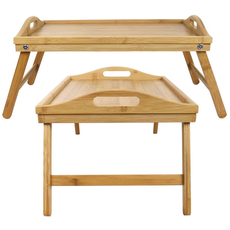 Greenco Bamboo Breakfast Tray Folding Legs with Handles, Bed Tray