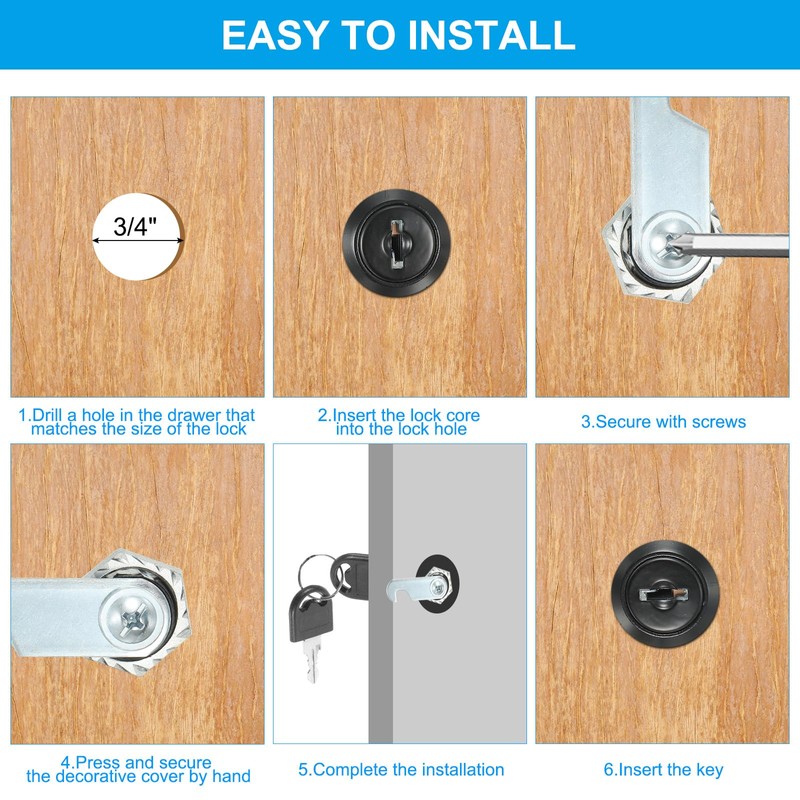 PATIKIL Cabinet Drawer Lock with Key 2 Pcs 1"(25mm) Key