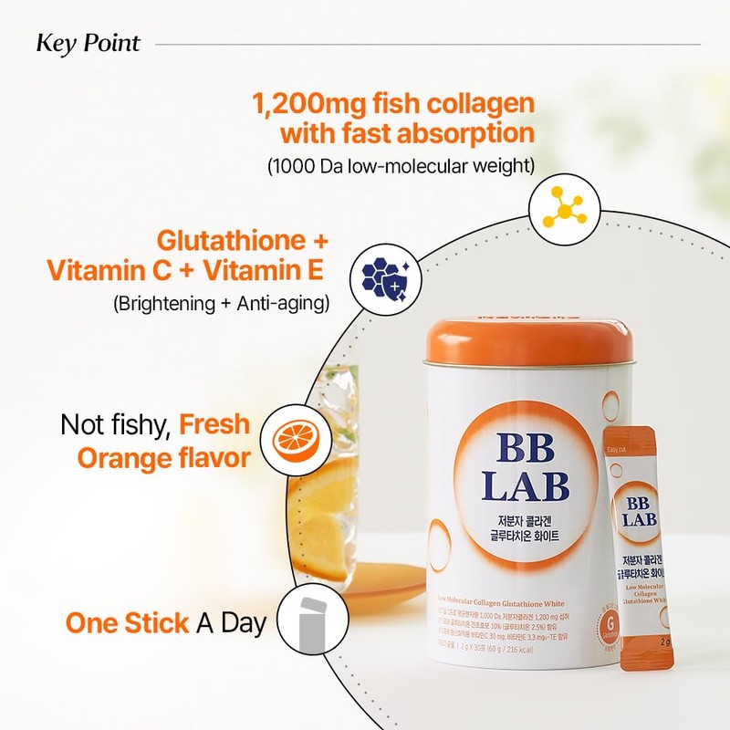 BB LAB Collagen Glutathione White, Low Molecular Korean Stick Supplement,