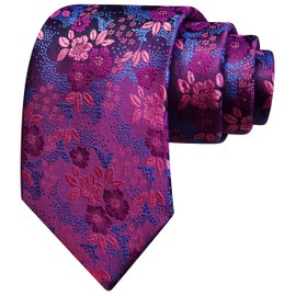 GUSLESON Mens Red Purple Tie for Wedding Silk Raspberry Floral Necktie for Party (1037-31)