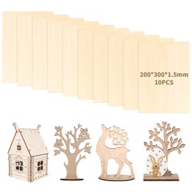 Pack of 10 Plywood Balsa Wood Panels 200 x 300 x 1.5 mm, Balsa Wooden Leaves Balsa Boards for Fretsaw Crafts Painting Decorations