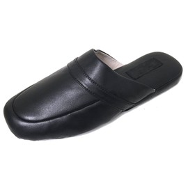 B13AS Men's Leather House Slipper Scuff Leather Lining Sole Comfort in Door Padded Loafer Shoes (8 D(M) US, Black-1)