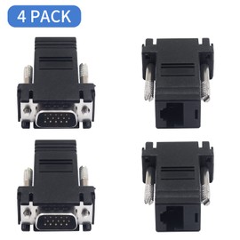 Poyiccot VGA Extender Over Ethernet Adapter, 4pcs VGA to RJ45 Adapter VGA 15 Pin Male to CAT5 CAT6 Female Network Cable Extender Adapter for Multimedia Video