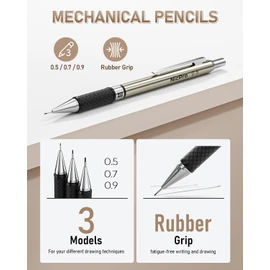 Nicpro 35PCS Art Mechanical Pencil Set, 3 PCS Metal Drafting Pencil 0.5 mm & 0.7 mm & 0.9 mm & 3 PCS 2mm Lead Holder (6B 4B 2B HB 2H 4H Colors) For Sketching Drawing With 20 Tube Lead Refills Case