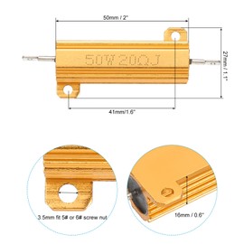 PATIKIL 50 W 20 Ohm Aluminium Housing Resistors Set, 5 Pieces Aluminium Resistance Set with Screws Wire Wound Potentiometer Power Resistance Assortment 5% Tolerance, Golden