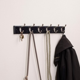 BirdRock Home Hook Coat and Hat Rack - 2 Pack - 6 Hooks - 27 Inches - Wall Mount - Decorative Home Storage - Entryway Foyer Hallway Bathroom Bedroom Rail - Satin Nickel Hooks - White Pine Bathroom