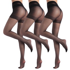 ZIHUA 3 Pairs Sheer Tights for Women, 20 Denier Nylon Sheer Black Tights(Black,L)