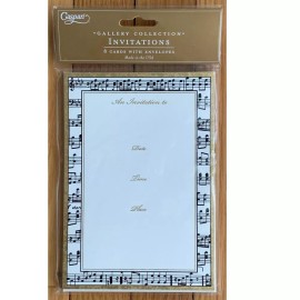 Caspari Music Invitations. NIP, 8 Cards & Envelopes, Gold Foil Accents, USA Made