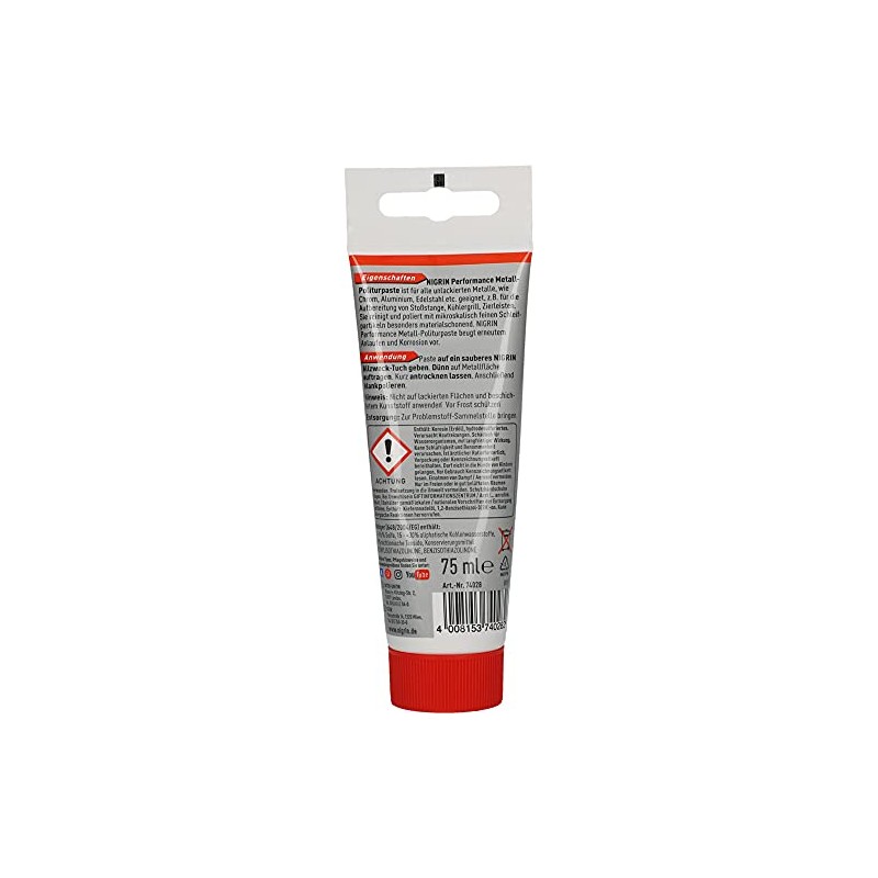 NIGRIN Performance Metal Polish Paste, 75ml Tube, Removes Stains, Rust