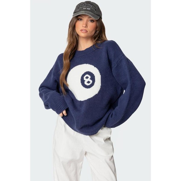 Magic 8 Oversized Chunky Knit Sweater - Color: NAVY, Size:
