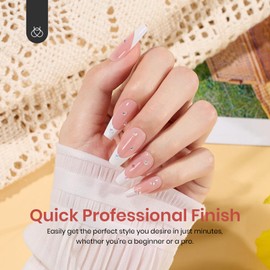 Beetles French Gel Nail Tips, Fake Nails Medium Coffin 150Pcs in 15 Sizes 4 in 1 French Tip Press on Nails Nude Pink Pre-applied Tip Primer & Base Coat, No Need to File False Nails for Nail Art DIY