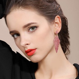 EVER FAITH Women's Crystal Party Bridal Rhombus Long Chandelier Dangle Earrings, Crystal, Crystal