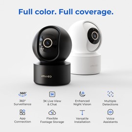 IMILAB C22 3K Security Indoor Camera - 360° View Home Camera with Color Night Vision for Baby/Pet Monitor, Plug-in 2.4Ghz WiFi 6 Inside Camera, 2-Way Audio, AI Detection, Local/Cloud Storage(Black)