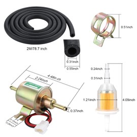 Universal 12v Electric Fuel Pump 2.5-4PSI Low Pressure Gas Diesel Fuel Transfer Pump 12 Volt Inline Fuel Pump for Carburetor Lawn Mower with 2 Fuel Filters 10 Hose Clamps 6.56 FT 5/16” ID Fuel Line