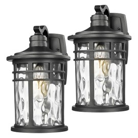 Darkaway 2pcs Large Outdoor Porch Lights Wall Mount, 15inch Outside Light Fixtures Sconces Wall Lighting with Water Ripple Glass Waterproof Exterior Lights for Patio Yard Garage