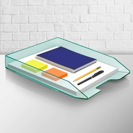 Acrimet Stackable Letter Tray Front Load, Plastic, Desktop File Organizer (Letter Size/ A4) (Clear Green Color) (1 Unit)