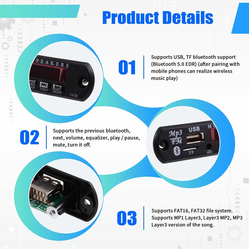 Aswalling DC 12V Wireless Bluetooth 5.0 Audio Module - USB