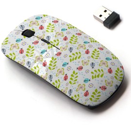 2.4G Wireless Mouse with Cute Pattern Design for All Laptops and Desktops with Nano Receiver - Floral Pattern Ladybug